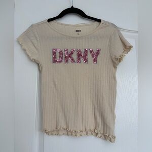 DKNY Beige Tee with Sparkling Pink Letters